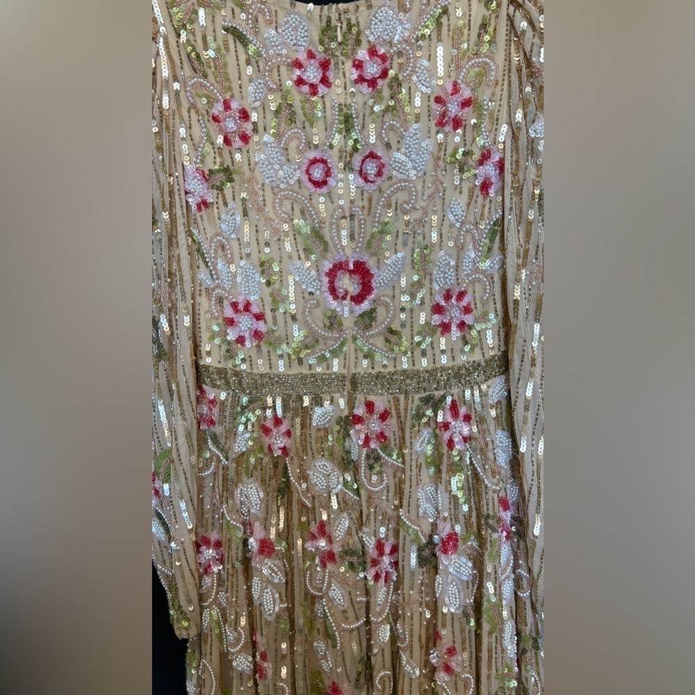 Mac Duggal 5415 NWT Floral Embellished Wrap Over Puff Sleeve A Line Gown - Picture 8 of 14
